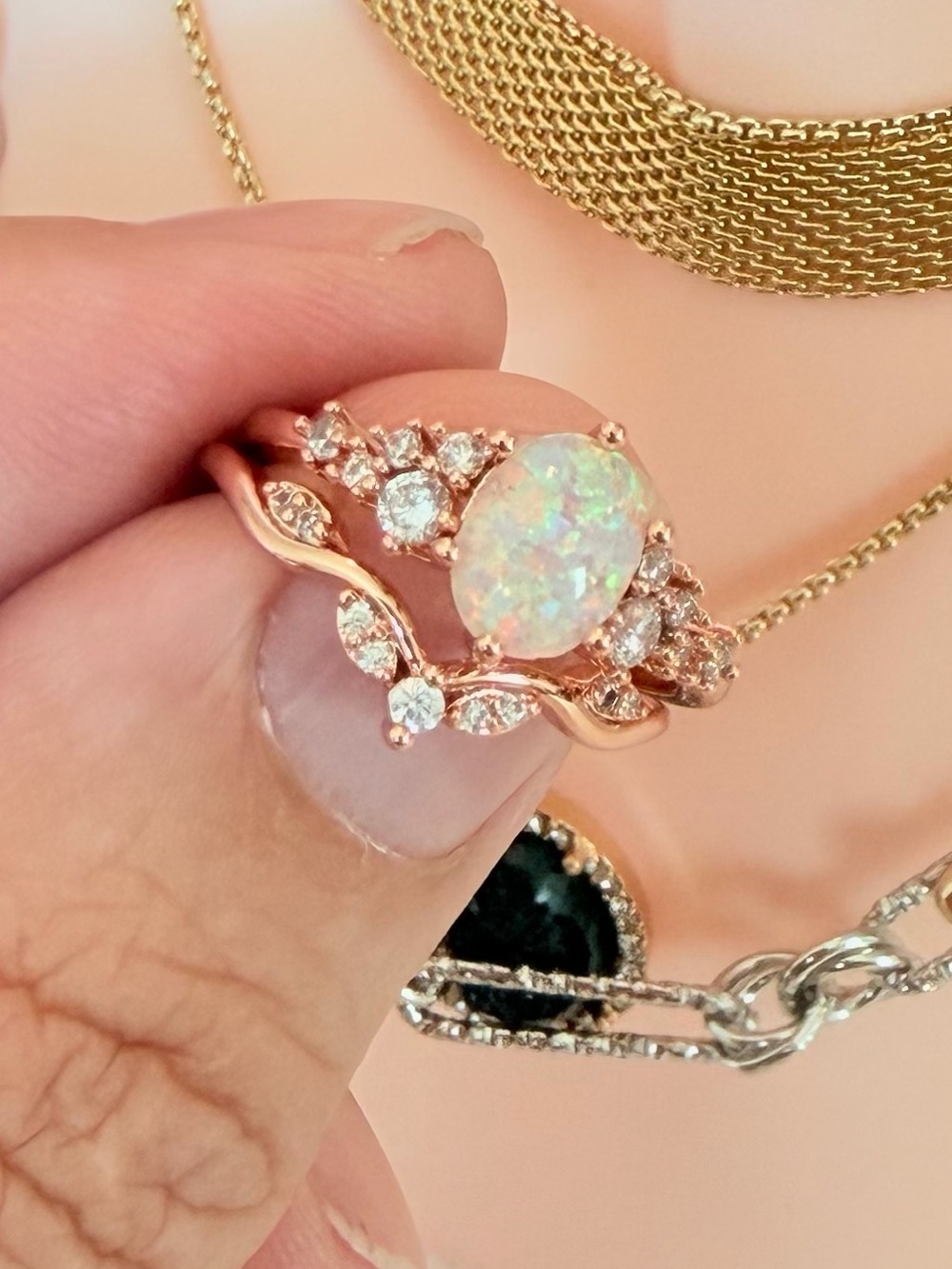 Rose Gold Opal Engagement Ring. - Picture 3 of 8